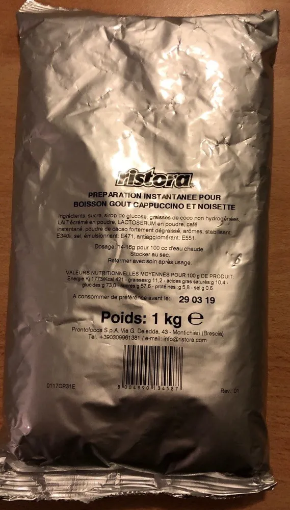 Préparation instantanée boisson gout Cappuccino et Noisette