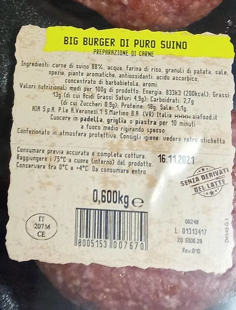 Hamburger carne al fuoco Aia
