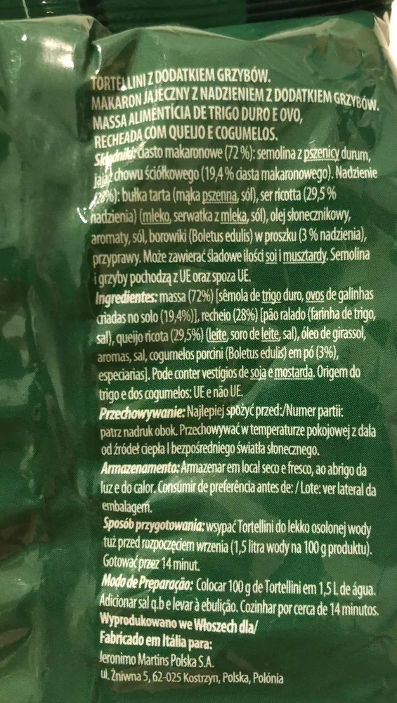 Tortellini z dodatkiem grzybów