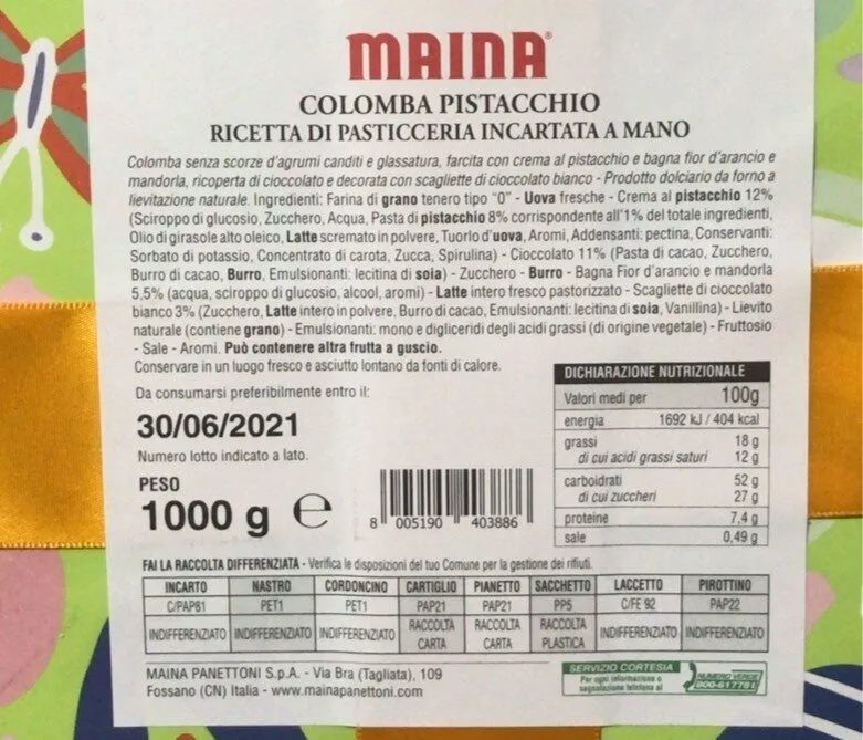 colomba pistacchio