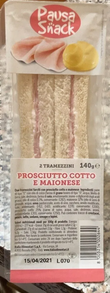 2 tramenzini prociutto cotto e maionese