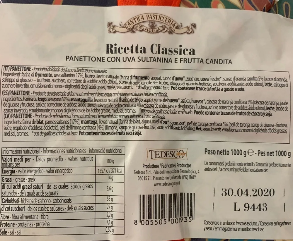Panettone con uva sultanina