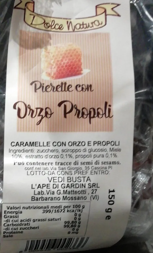 Pierette con orzo propoli