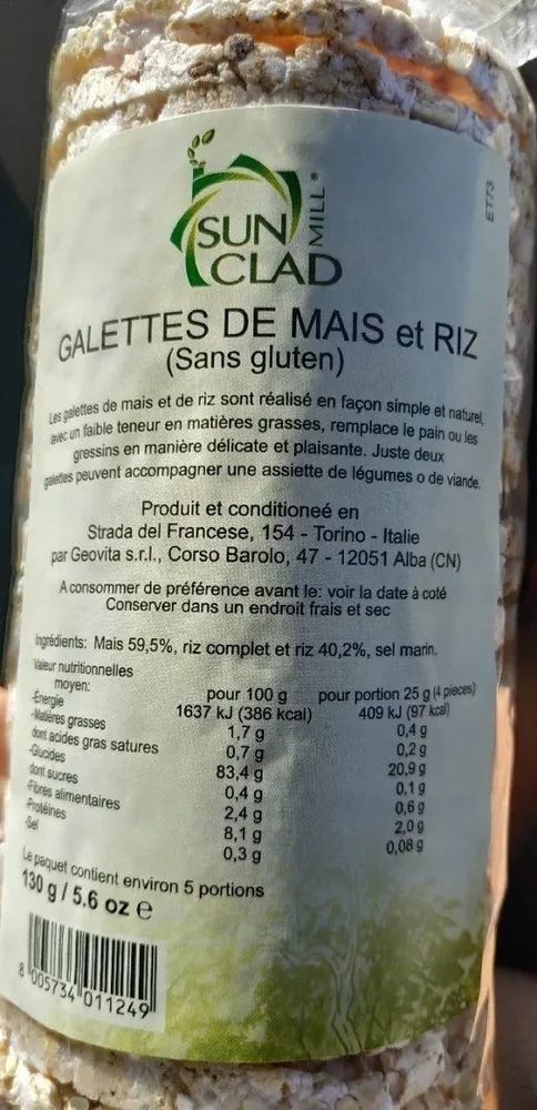 Galette de mais et riz