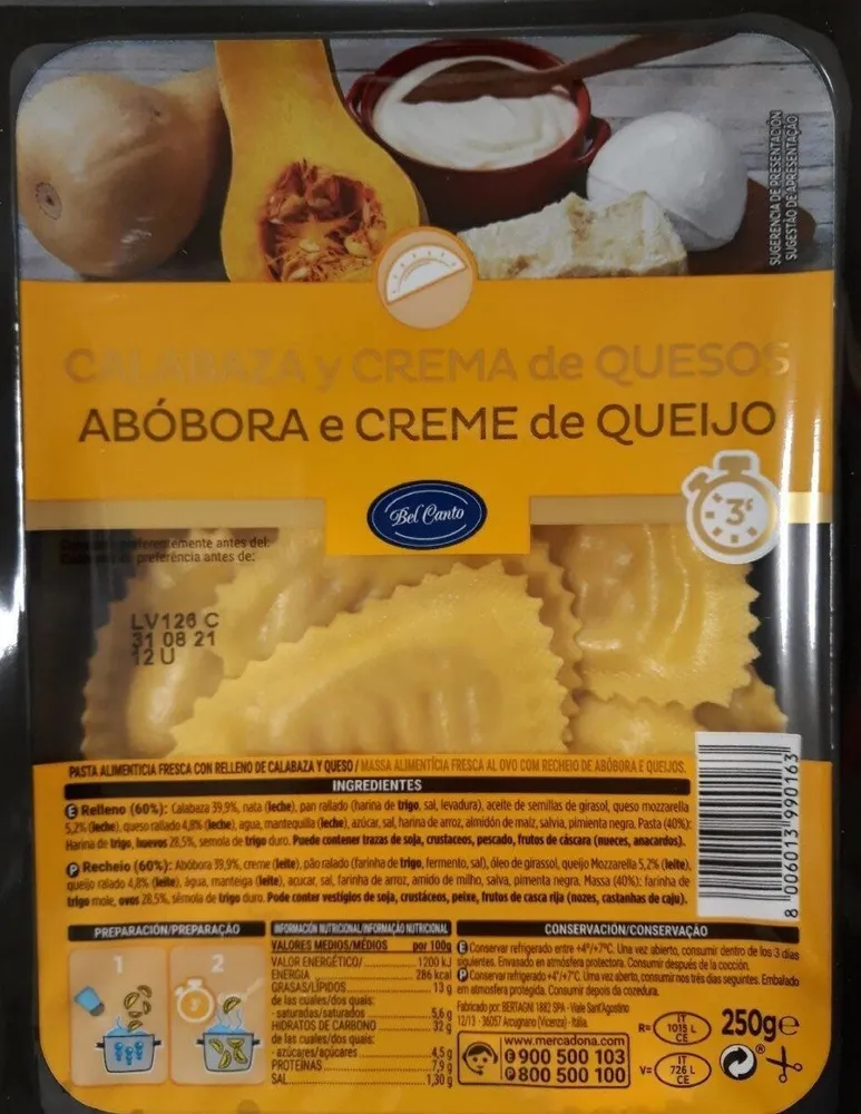Pasta Fresca Calabaza y Crema de Queso