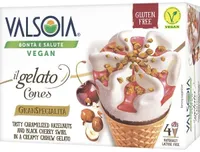 Vegan gelato cones, hazelnuts cherry