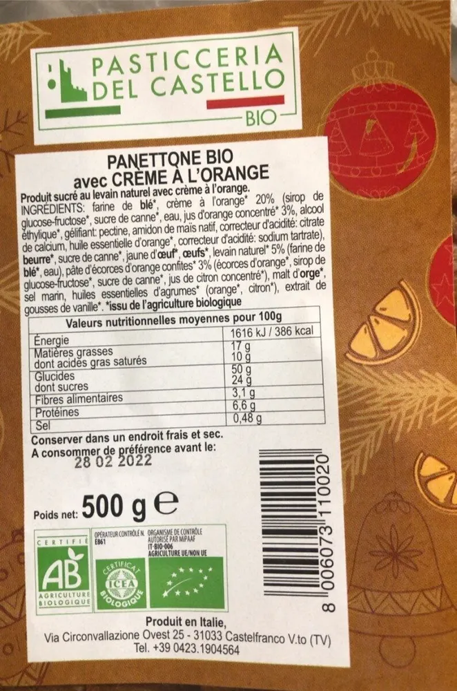 Panettone bio avec crème à l'orange
