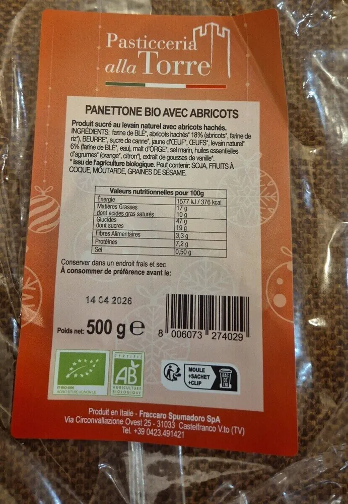 Pannettone bio avec abricots