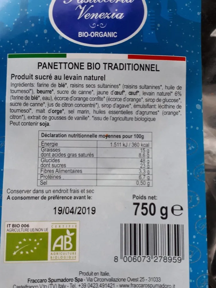 Panetone bio traditionnel