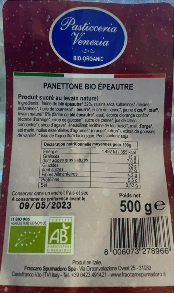 Panettone bio épeautre