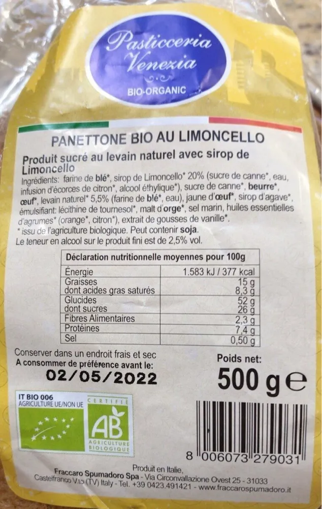 Panettone bio Limoncello