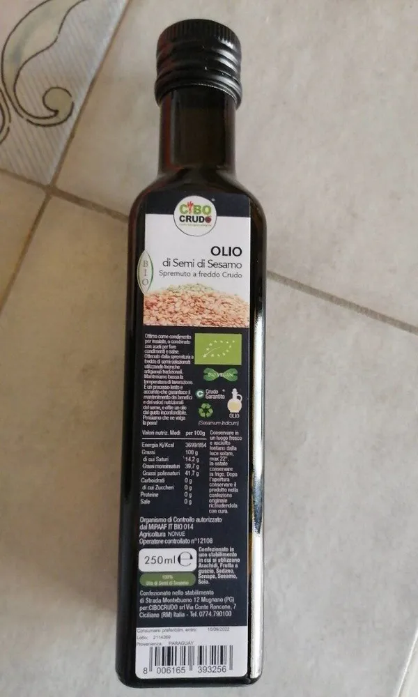 Olio di semi di sesamo (spremuto a freddo crudo)