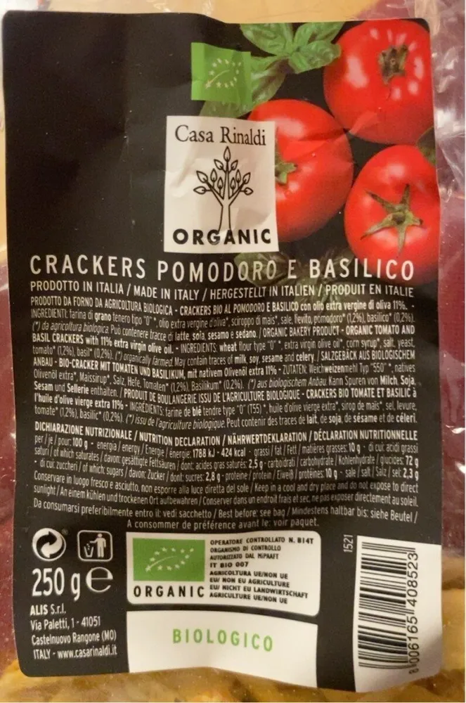 crackers bio tomate et basilic