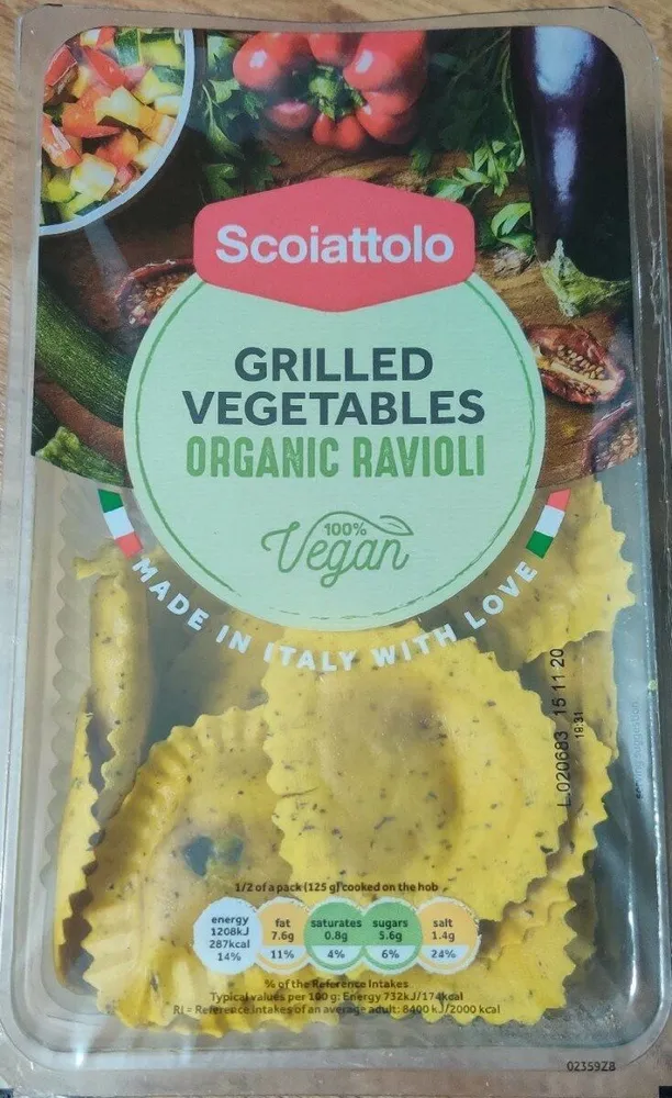 Grilled vegetables organic Ravioli