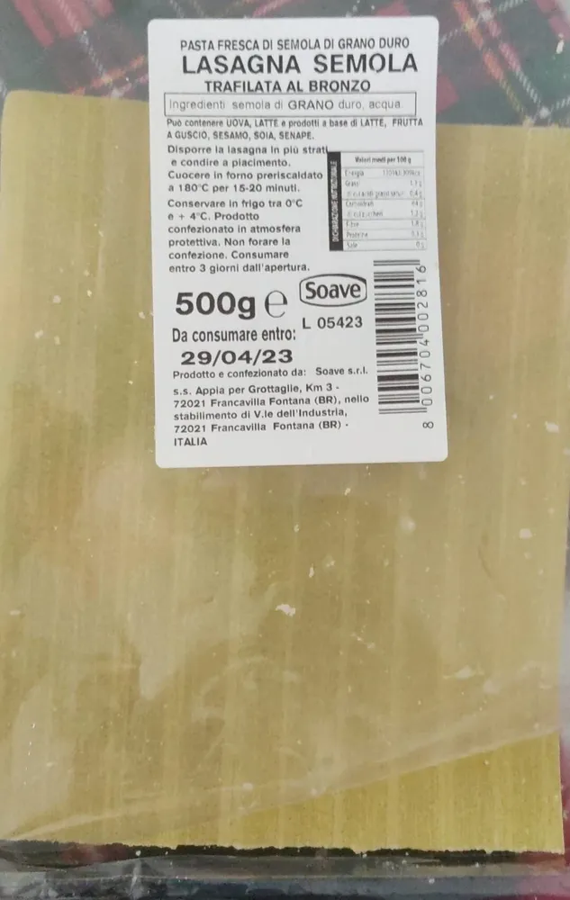 Lasagna di semola trafilata al bronzo