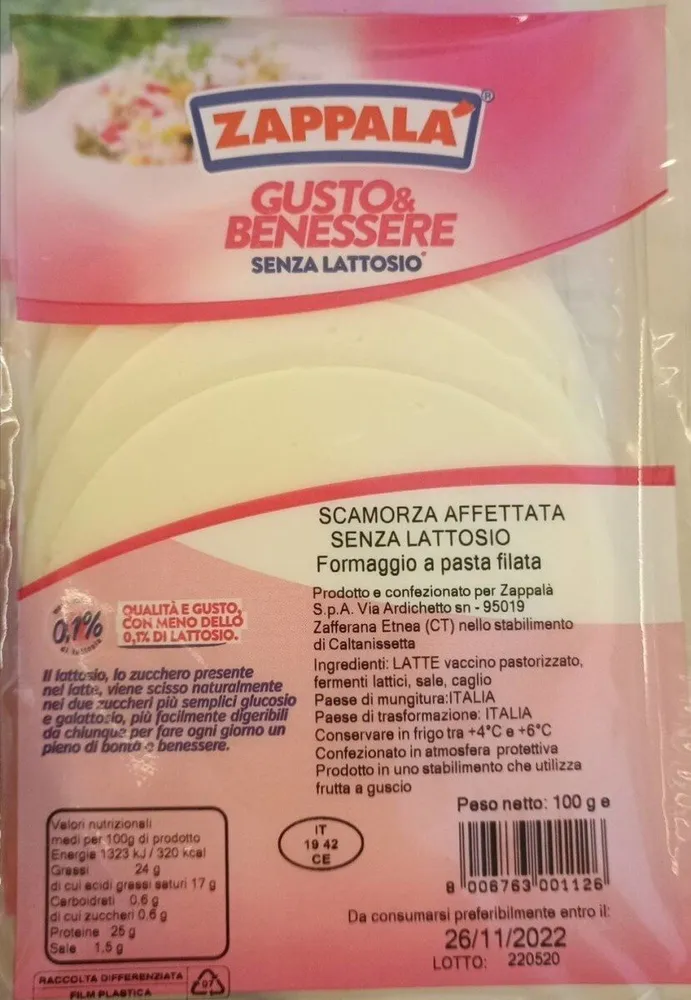 Scamorza affettata senza lattosio