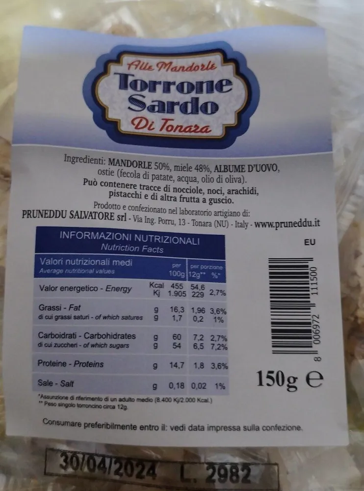 Torrone sardo alle mandorle di tonara
