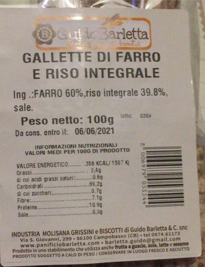Gallette di farro e riso integrale