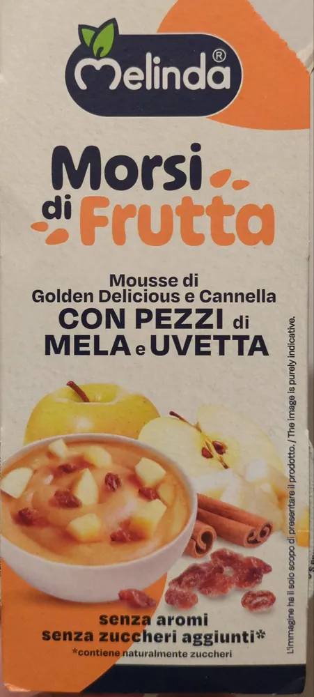 Morsi di frutta - Mousse di golden deliciouse e cannella con pezzi di mela e uvetta
