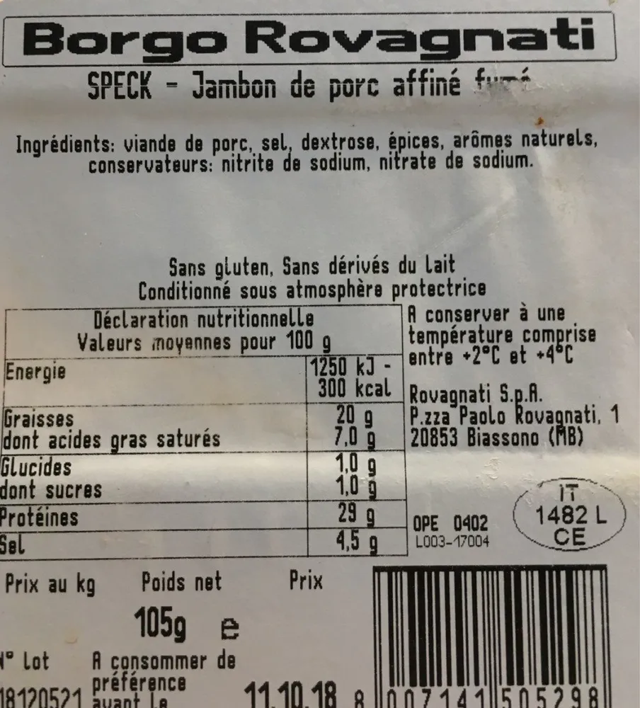 Speck jambon de porc affiné