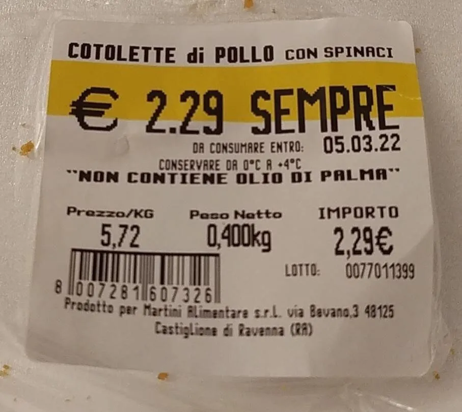 Cotolette di pollo e spinaci