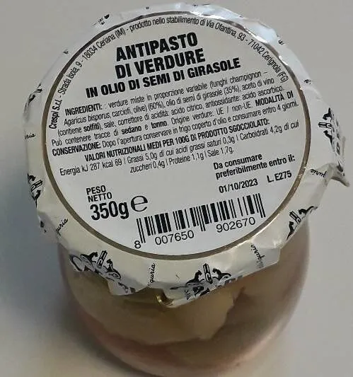 Antipasto di verdure in olio di semi di girasole