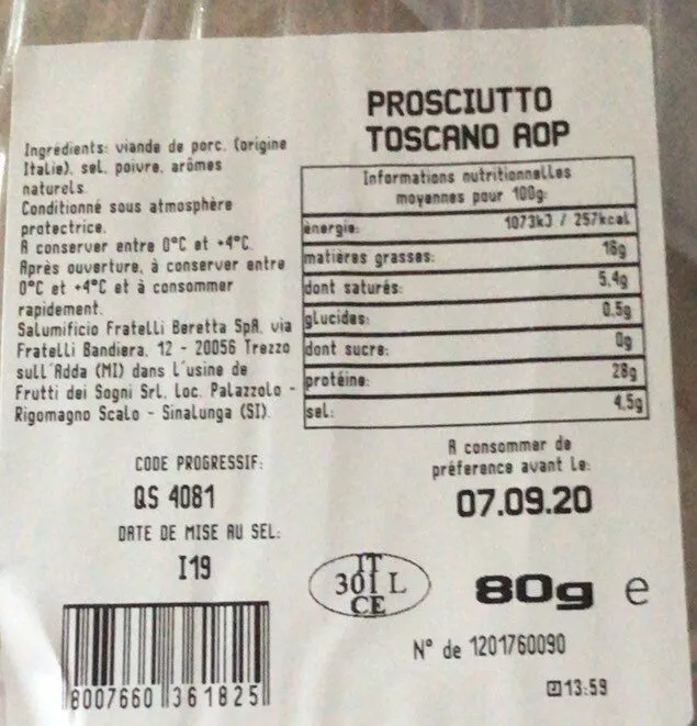 Prosciutto toscano dop