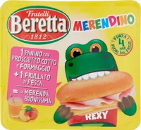 Merendino panino prosciutto cotto + formaggio + frullato pesca