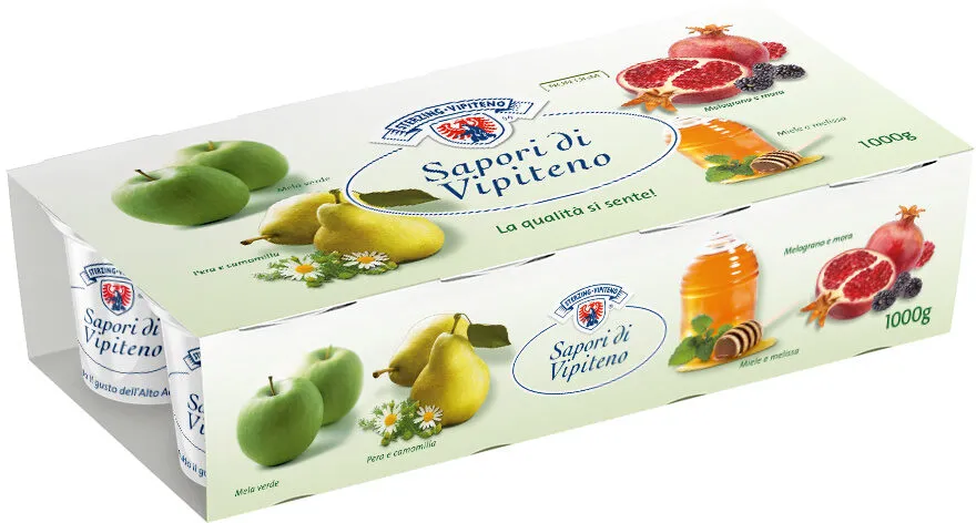 Yogurt Sapori di Vipiteno - 125g x 8 - Miele-Melissa | Pera-Camomilla | Mela verde | Mirtilli