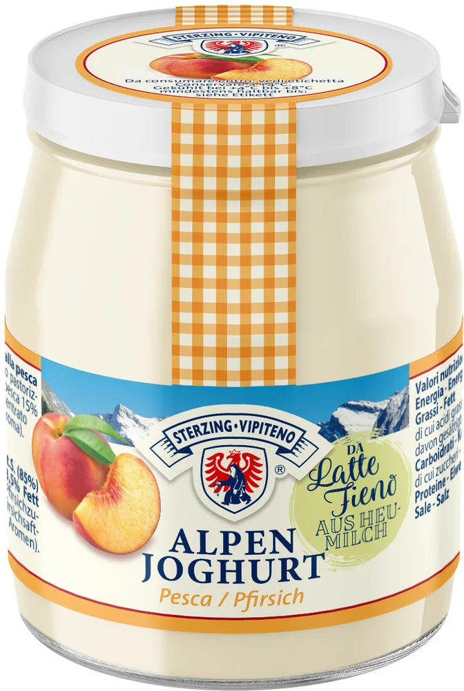 Whole milk yogurt Alpen in a jar from hay milk TSG - 150g - peach
