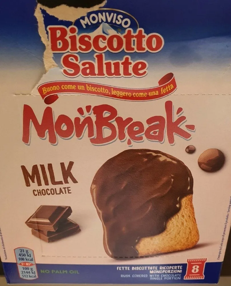 Biscotto salute latte fetta biscottata ricoperta con cioccolato