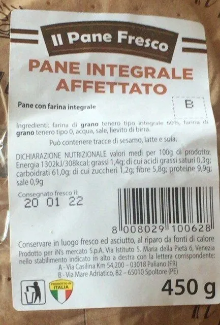 Pane integrale affettato