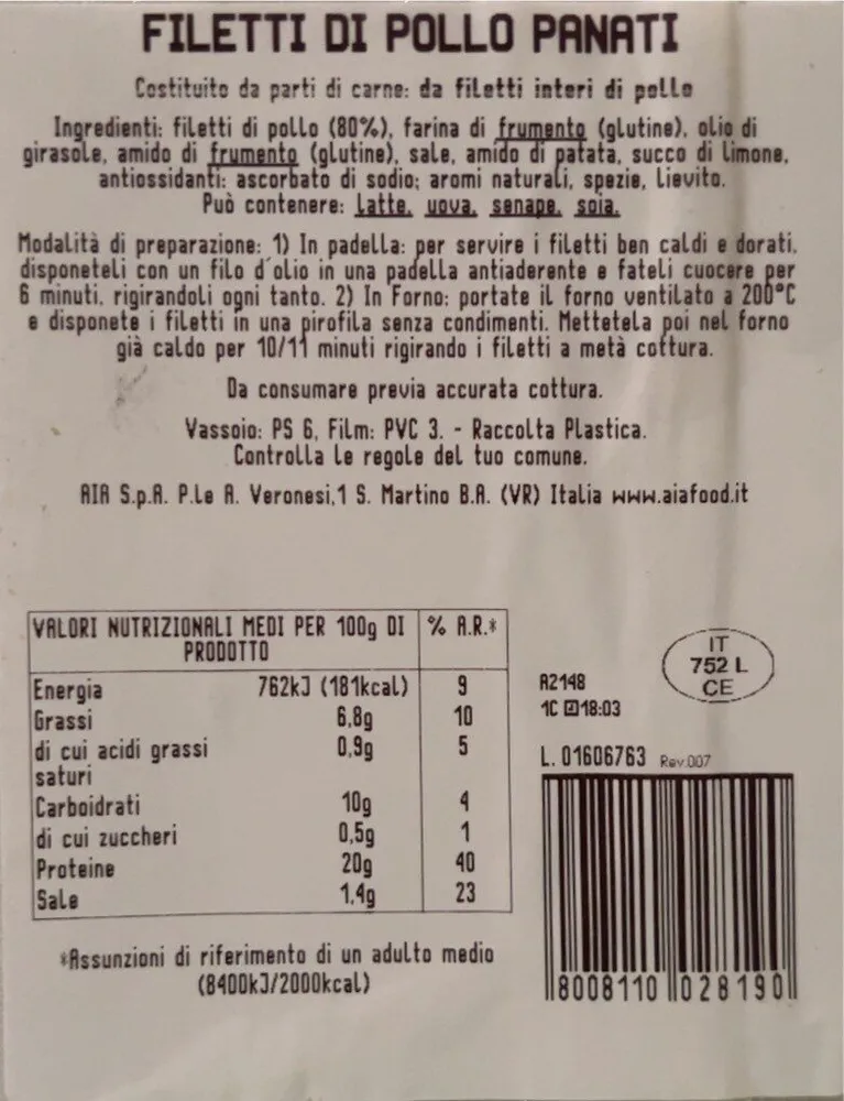 Filetti di pollo panati