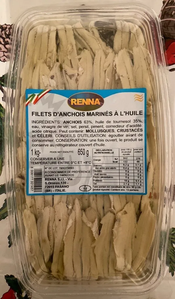 Filets d'anchois marinés à l'huile