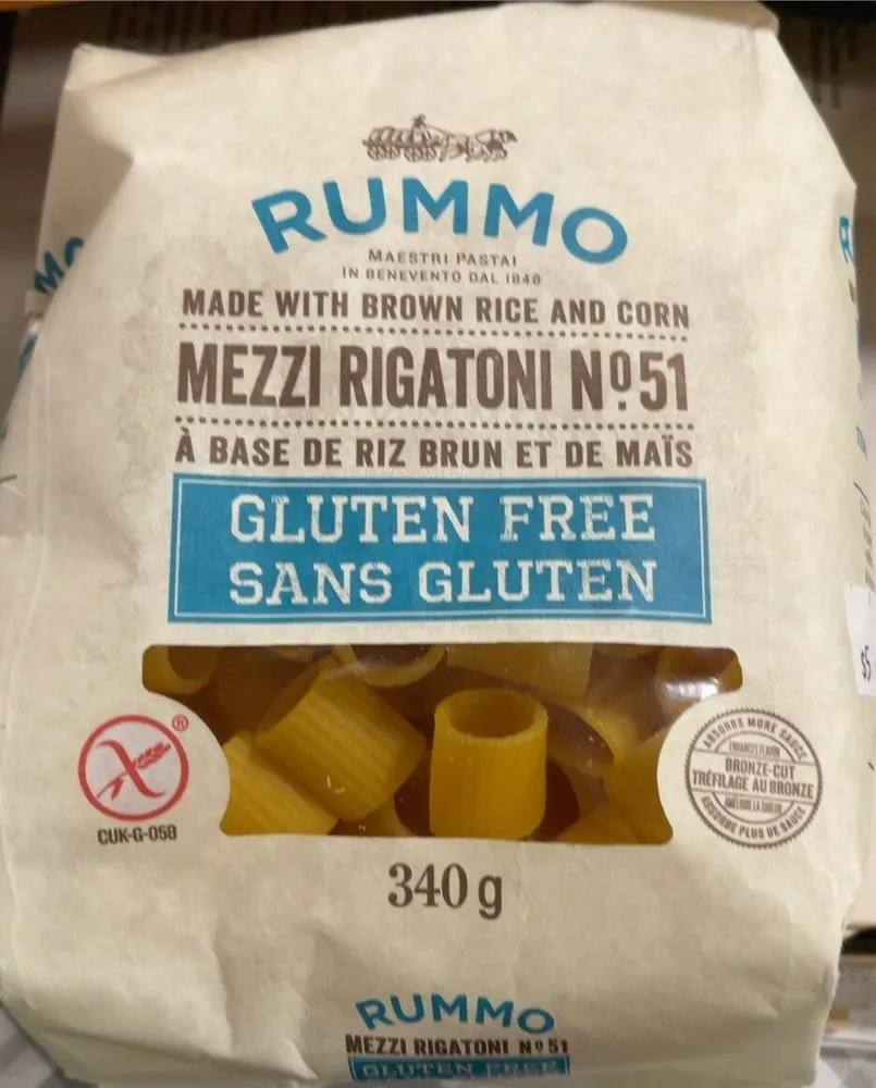 Brown rice and corn rigatoni