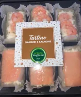 Tartine gamberi e salmone