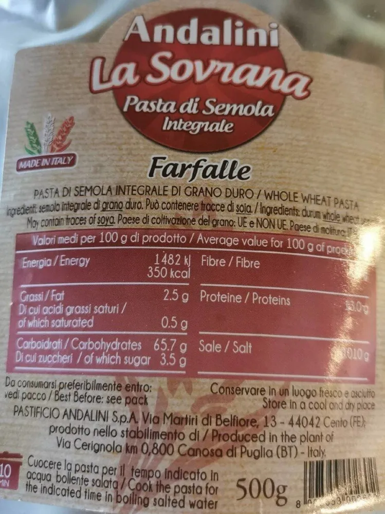 Farfalle - pasta di semola integrale