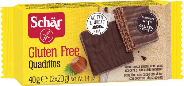 Quadritos barquillos al cacao con chocolate amargo sin gluten