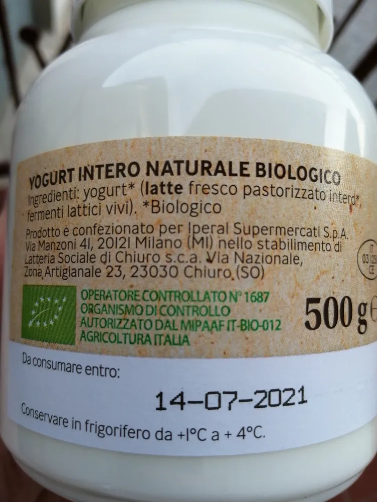 B yogurt biologico