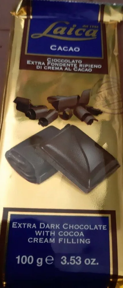 Cioccolato extra fondente ripieno di crema al cacao