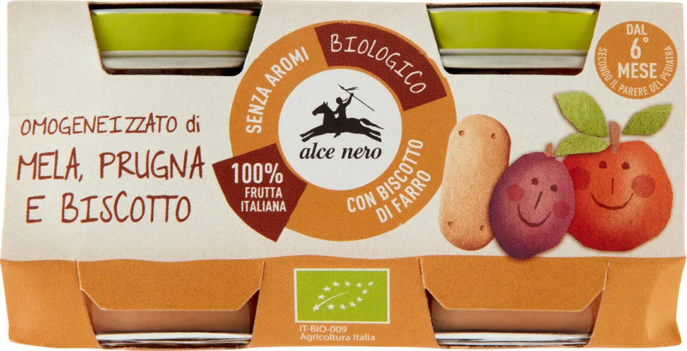 Omogeneizzato di mela prugna e biscotto