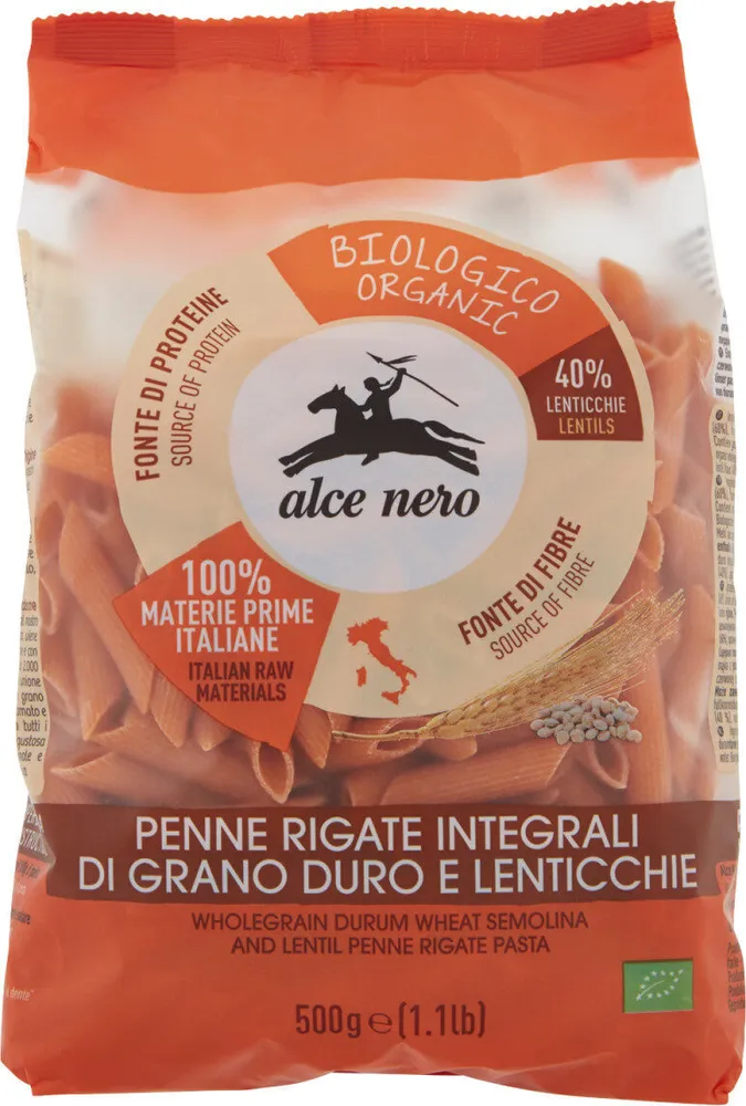 Penne rigate integrali di grano duro e lenticchie