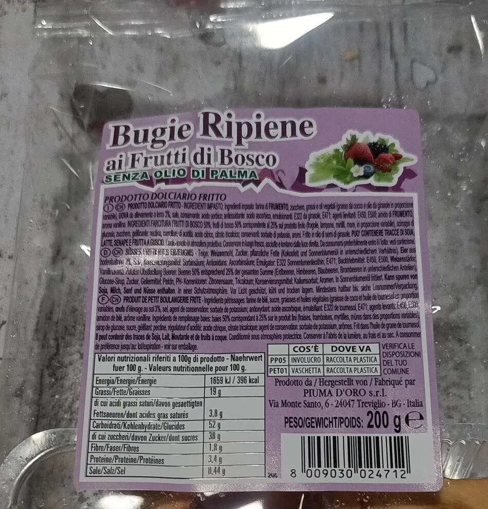 Bugie ripiene ai frutti di bosco