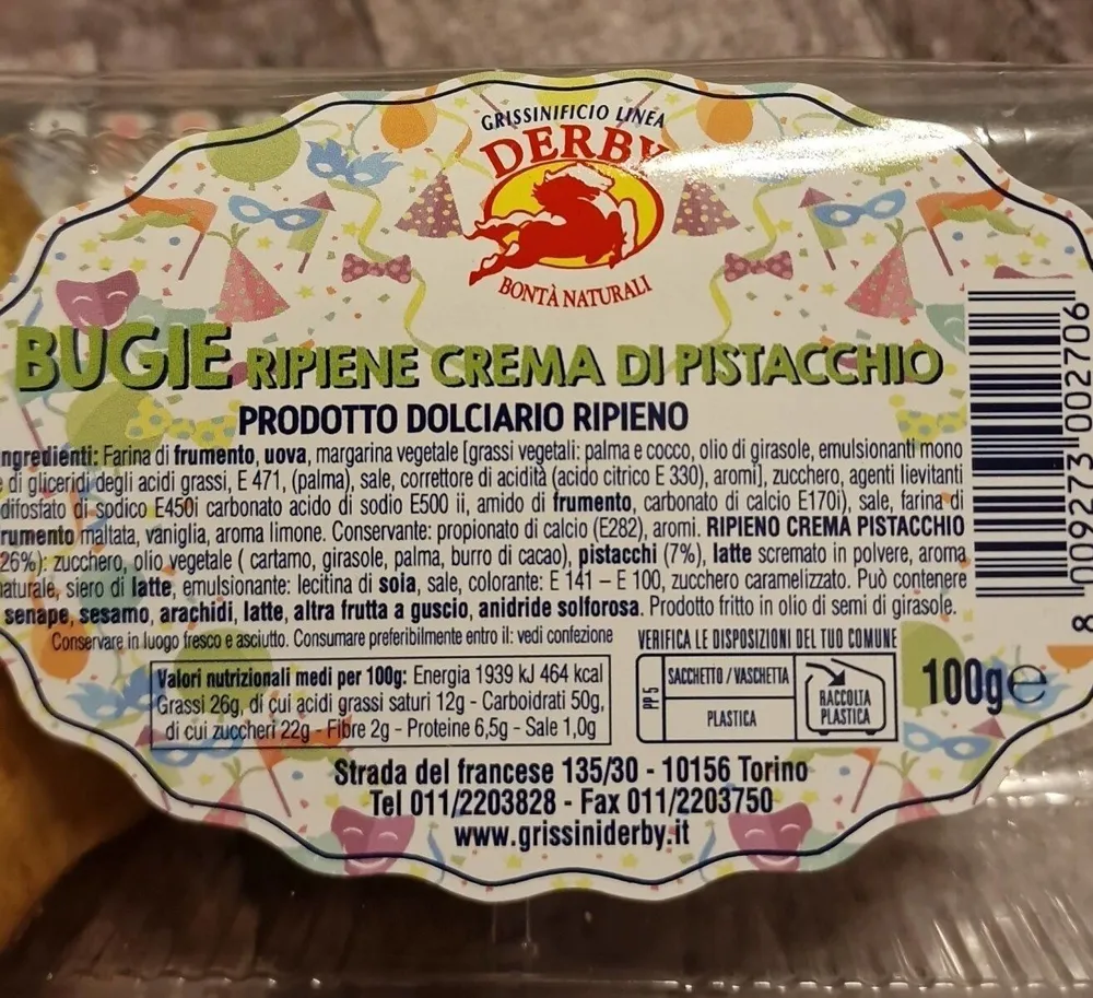 Bugie ripiene crema di pistacchio