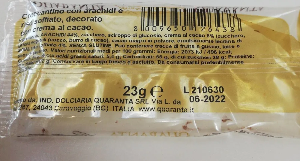 Croccantino con Arachidi e riso soffiato con crema di cacao
