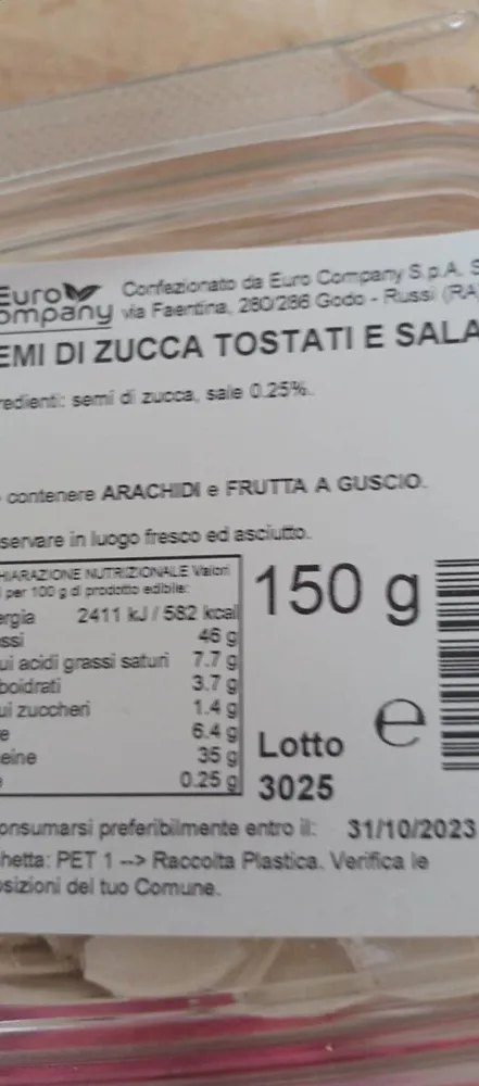 Semi di zucca tostati e salati