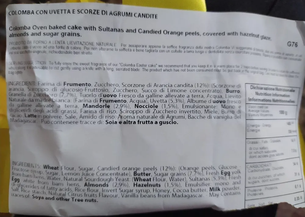 Colomba con uvetta e scorze agrumi candite