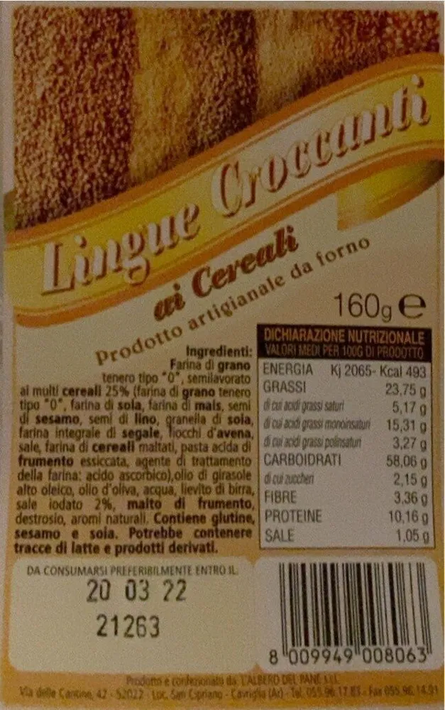 Lingue croccanti ai cereali
