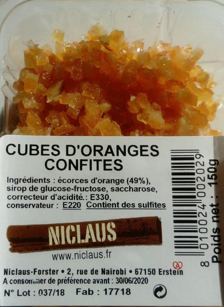 Cubes d'oranges confites