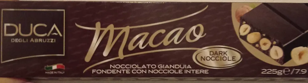 Macao nocciolato gianduia fondente con nocciole intere